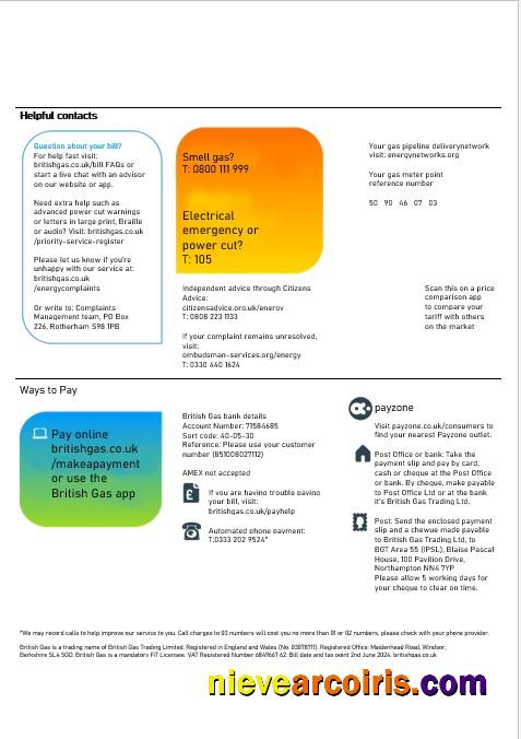 United Kingdom British Gas business utility bill, 2 pages 3